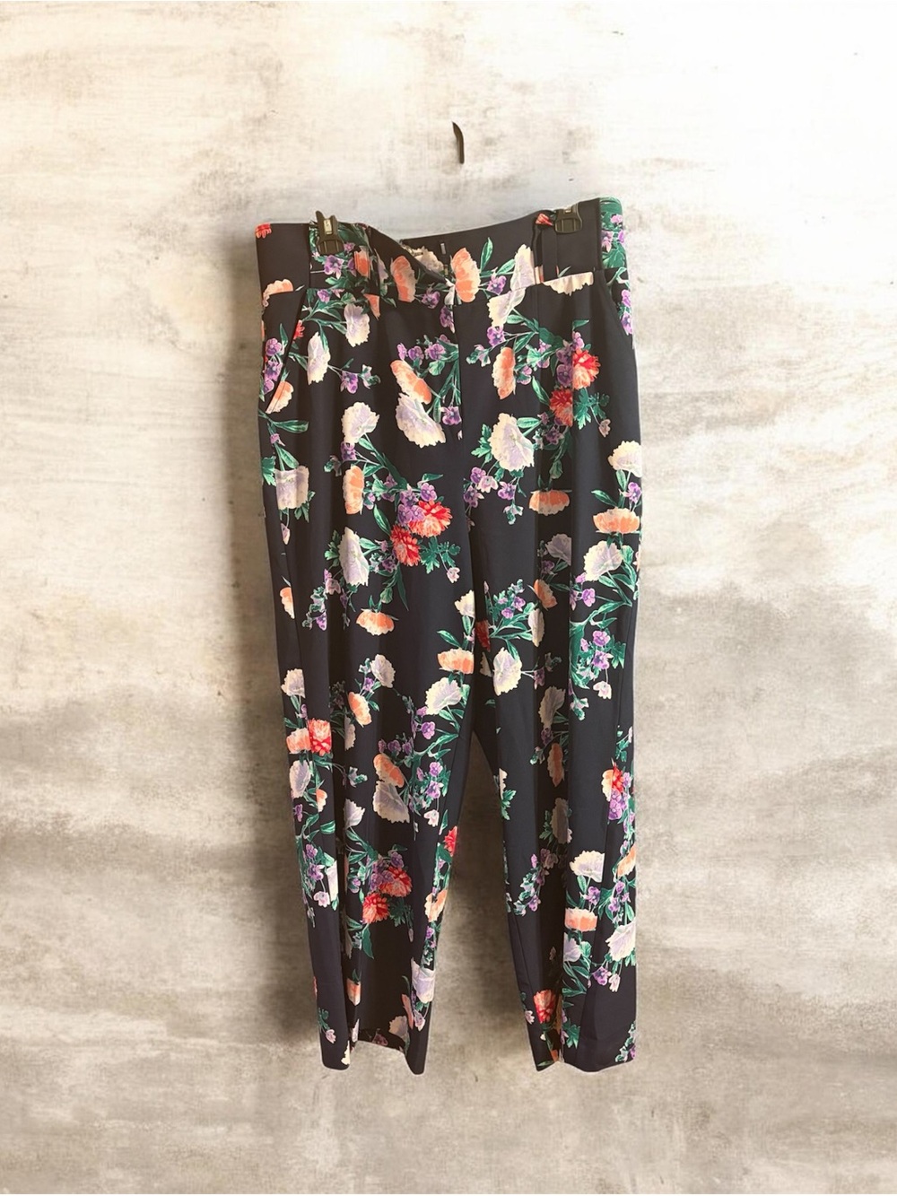 Floral Printed Wide Leg Pants - Black with Multicolor